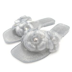 Jeffrey Campbell Fleuris Jelly Flip Flop Thong Sandal Silver Size US8 EU39